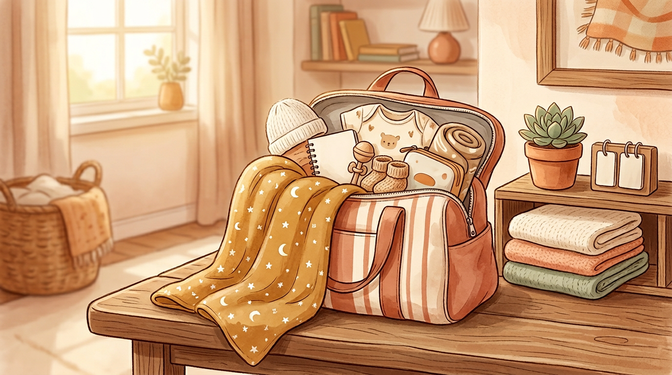 Illustration: gentle birth preparation and packing.