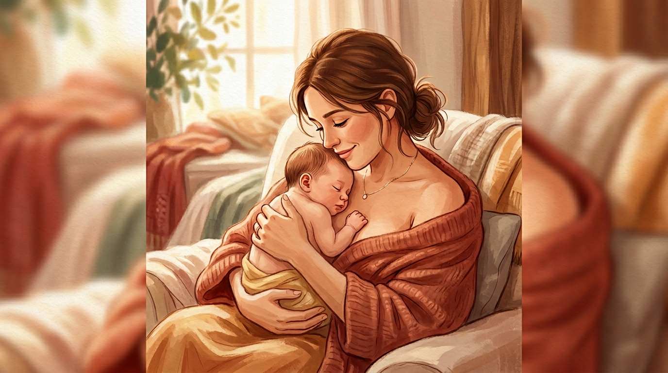 Illustration: parent bonding with newborn.