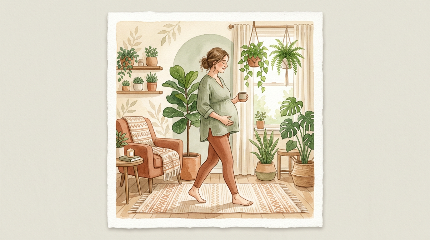 Illustration: gentle movement and stretching during pregnancy.